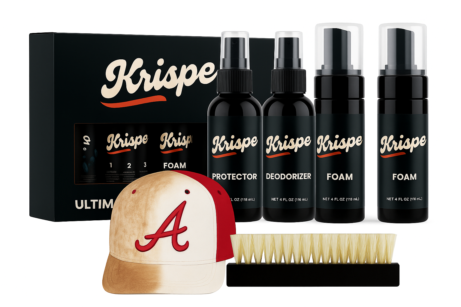Krispe Complete Hat Care Kit – Includes 2x 4oz Foam Cleaners, 1x 4oz Deodorizer, and 1x 4oz Protector